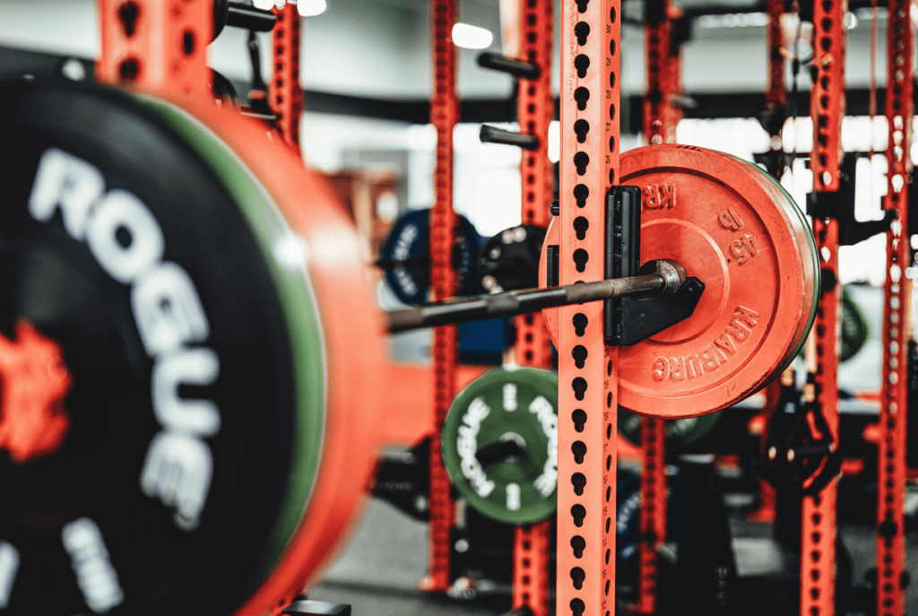 Red squat rack in the gym