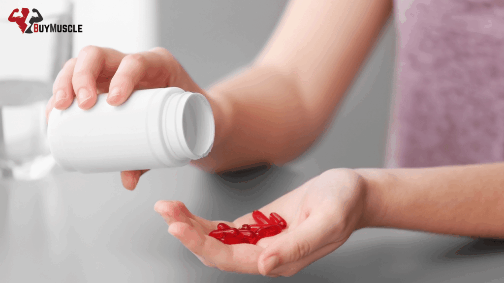 Athlete taking vitamins supplement
